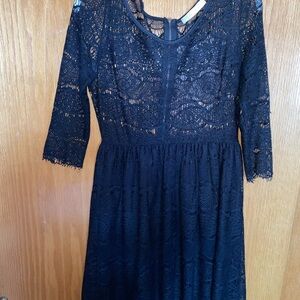 Black A-Line Maxi Dress with 3/4 Sleeves